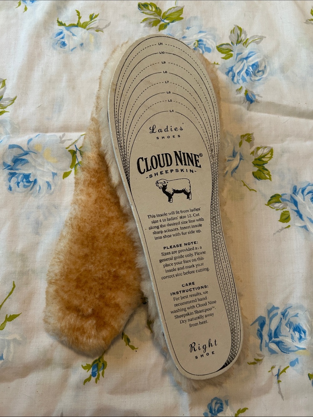Cloud Nine genuine sheepskin cut-to-fit insoles. Yours appear unused/untrimmed